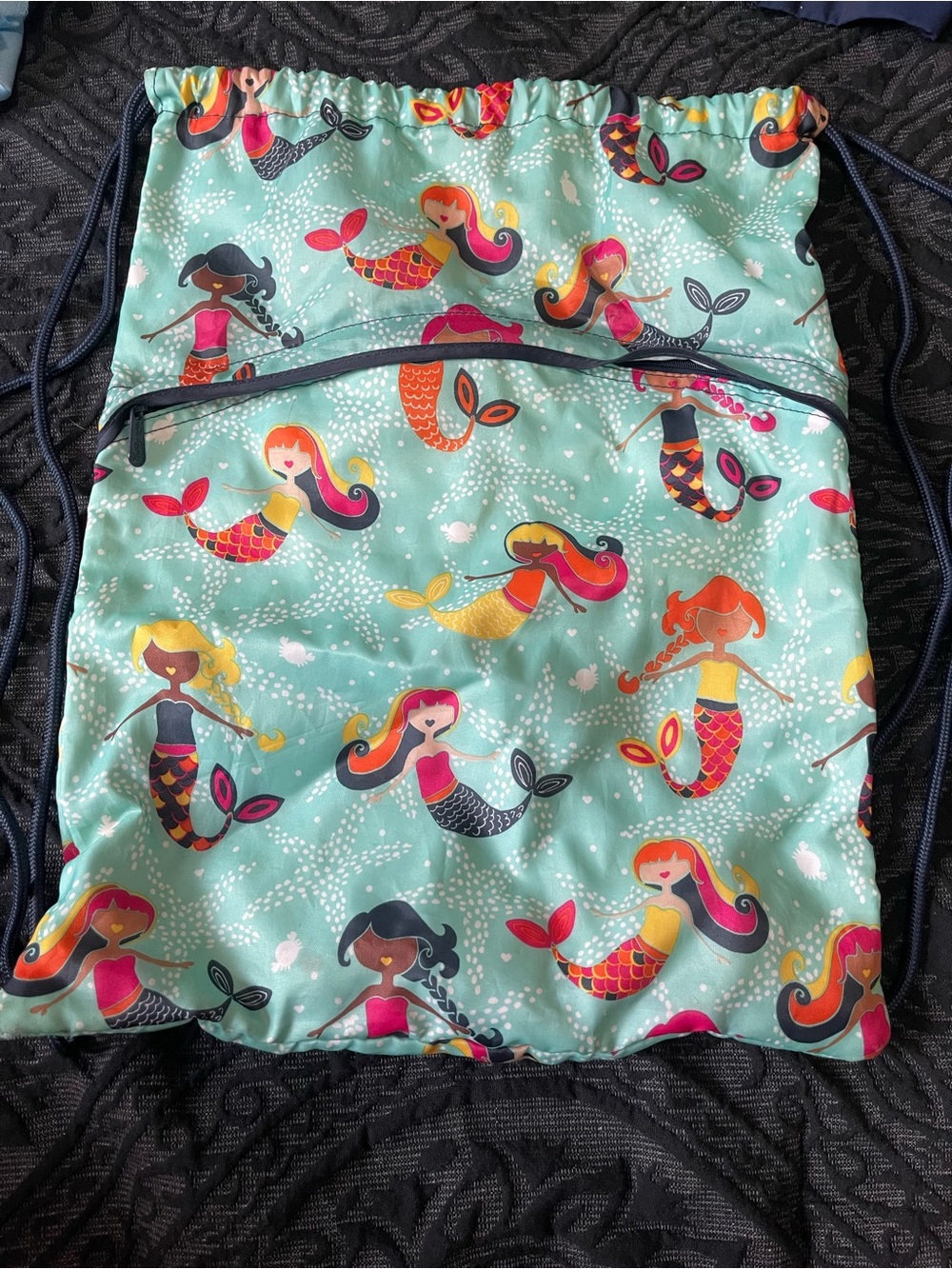 thirty-one Mermaid Drawstring Backpack in Mint with Multicolor Mermaids